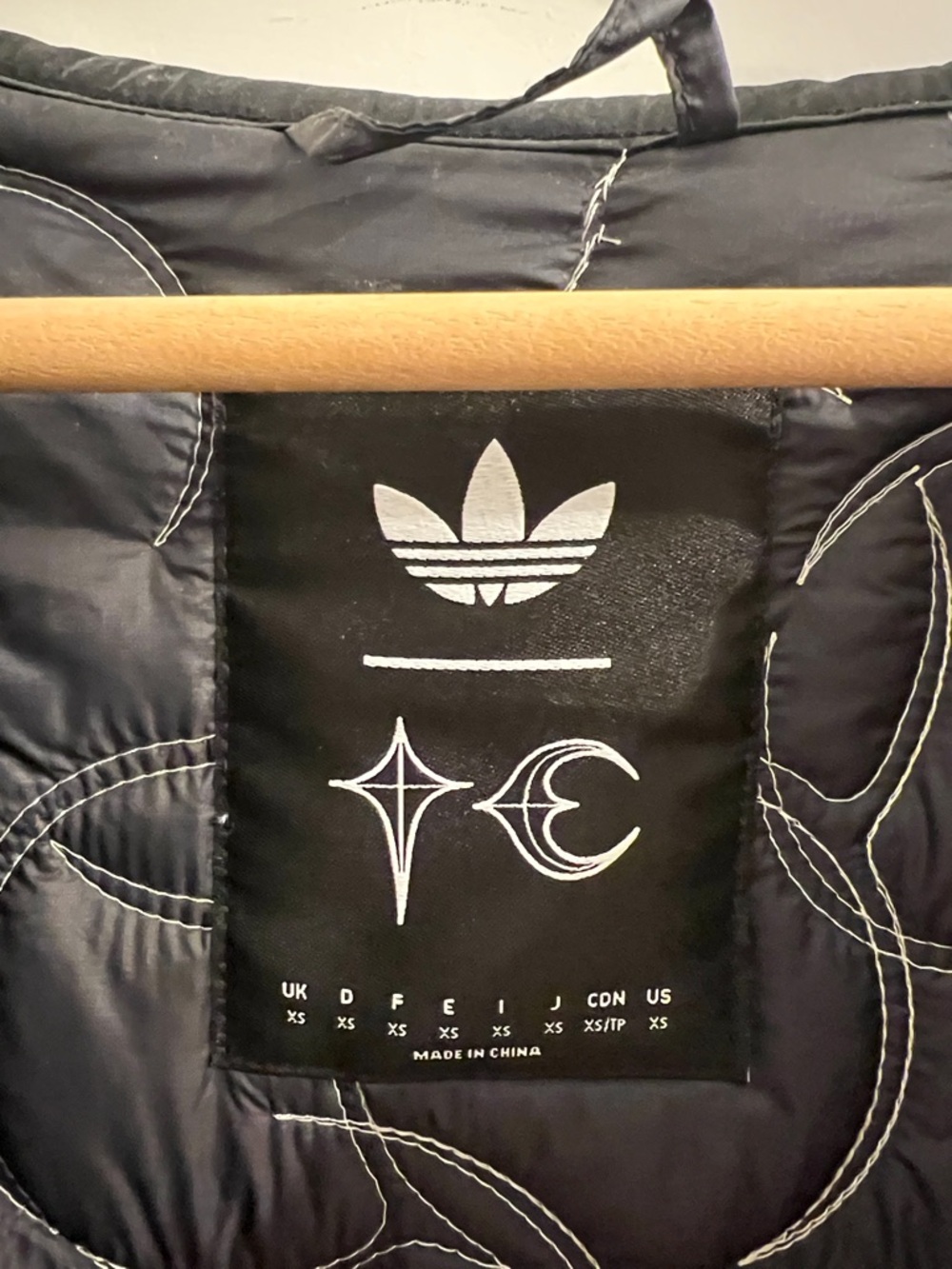 ADIDAS X THUG CLUB Black Quilted Jacket with White Three Stripes - Picture 2 of 5